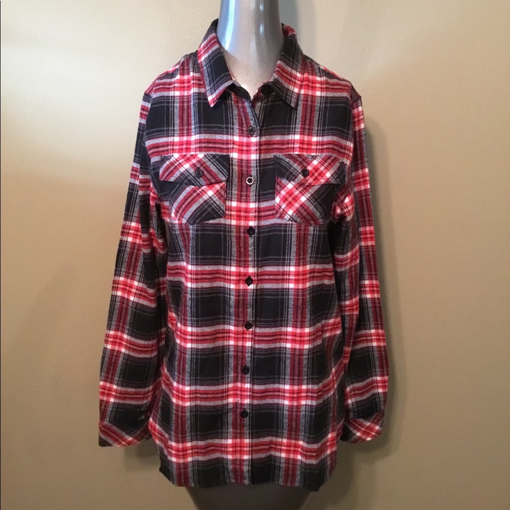 NWT Burnside black/red flannel plaid button shirts